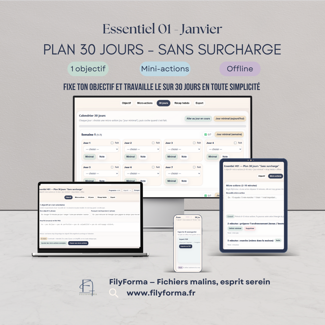 Essentiel 01 Janvier — Plan 30 jours Sans surcharge