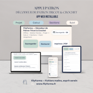 Décodeur de patron tricot et crochet application web installable - mobile, ipad, ordinateur