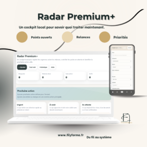 Radar Premium+ — application web locale pour suivre les points ouverts, relances et priorités
